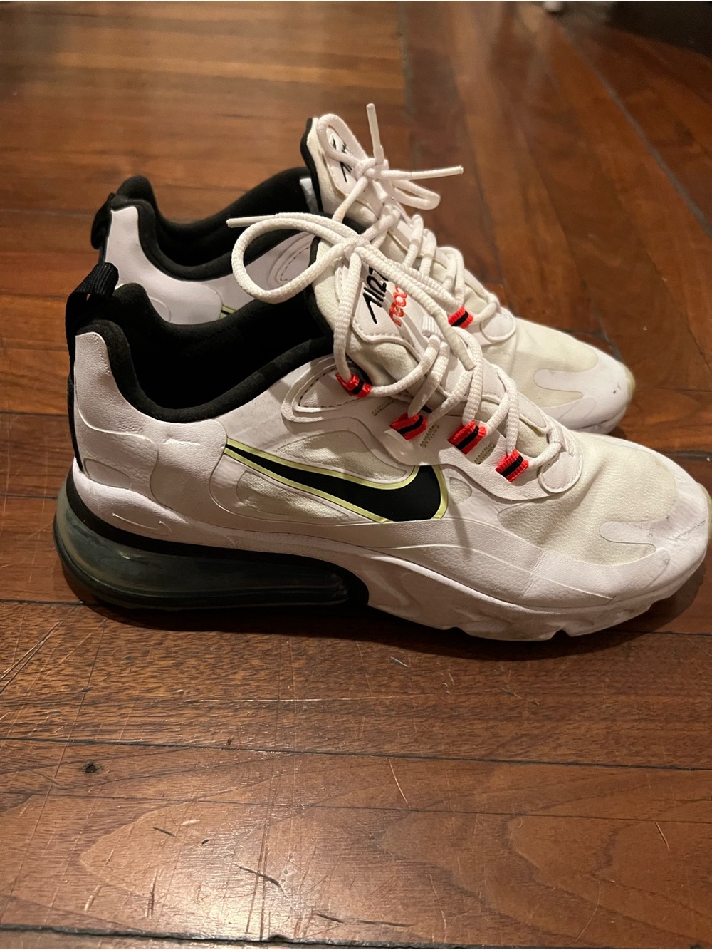Nike White Sneakers with Black and Neon Lime Accents